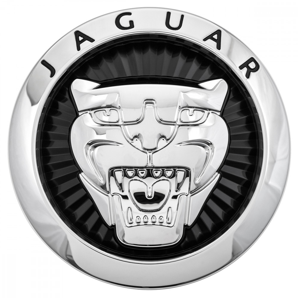 Badge, radiator grille, chrome/black, Genuine Jaguar